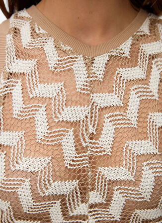 Vero Moda Bisiklet Yaka Krem Kadın T-Shirt VMTIKKA SL CROCHET TOP JRS GA