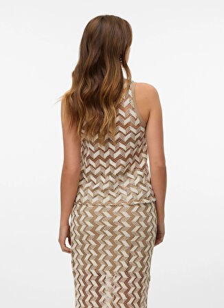 Vero Moda Bisiklet Yaka Krem Kadın T-Shirt VMTIKKA SL CROCHET TOP JRS GA