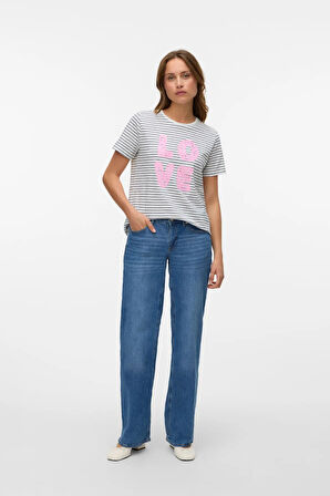 Vero Moda Kadın Vmsımone Kısa Kollu %100 Pamuk T-Shirt 10328170 Ekru