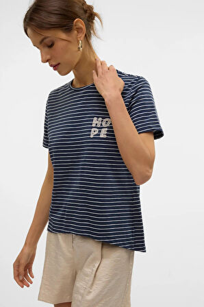 Vero Moda Kadın Vmsımone Kısa Kollu %100 Pamuk T-Shirt 10328170 Lacivert