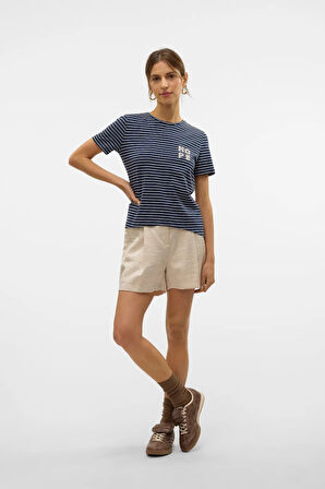 Vero Moda Kadın Vmsımone Kısa Kollu %100 Pamuk T-Shirt 10328170 Lacivert