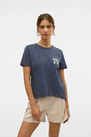 Vero Moda Kadın Vmsımone Kısa Kollu %100 Pamuk T-Shirt 10328170 Lacivert