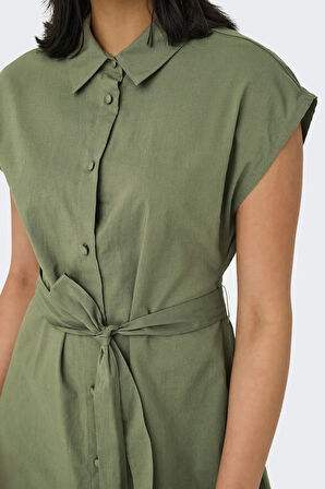 Only Kadın Onllou Belden Bağlamalı Diz Üstü %100 Pamuk Elbise 15348203 Haki