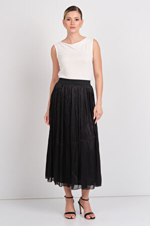 Vero Moda Kadın Vmvıps Pileli Beli Lastikli Maxi Etek 10328017 Siyah