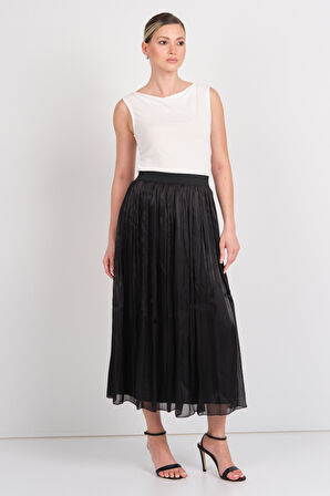 Vero Moda Kadın Vmvıps Pileli Beli Lastikli Maxi Etek 10328017 Siyah