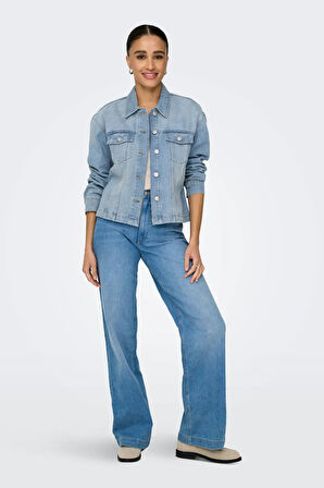 Only Kadın Onlmıka Düğmeli Çift Cepli Kot Ceket 15352316 Mavi