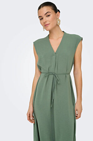 JDY Kadın Jdydıvya Belden Bağlamalı Midi Elbise 15350728 Yeşil