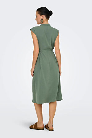 JDY Kadın Jdydıvya Belden Bağlamalı Midi Elbise 15350728 Yeşil