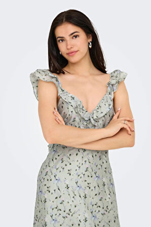 Only Kadın Onlshyla Sırttan Bağlamalı Desenli Uzun Elbise 15349070 Yeşil