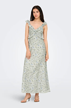 Only Kadın Onlshyla Sırttan Bağlamalı Desenli Uzun Elbise 15349070 Yeşil