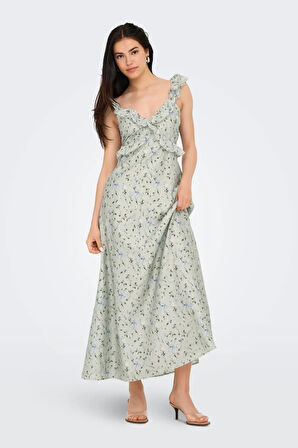 Only Kadın Onlshyla Sırttan Bağlamalı Desenli Uzun Elbise 15349070 Yeşil