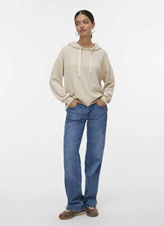 Vero Moda Kapüşon Yaka Düz Krem Kadın Sweatshırt VMHALI LS HOODIE JRS GA BOO
