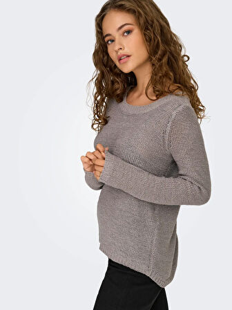 Only Kadın Yuvarlak Yaka Regular Fit Gri Örgü Kazak - 15113356