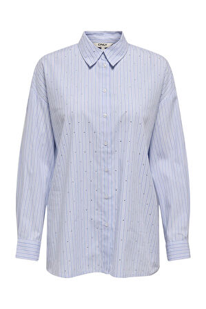 Only Kadın Onlrımını Taş Detaylı Uzun Kol Pamuklu Gömlek 15352703 Mavi