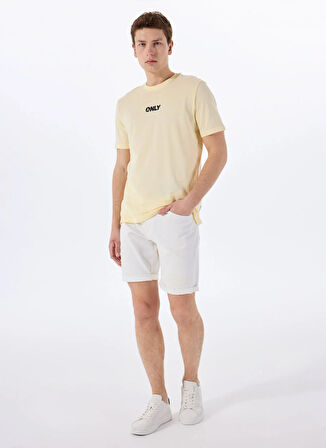 Only & Sons O Yaka Baskılı Açık Sarı Erkek T-Shirt ONSPALM LOGO REG SS TEE CS