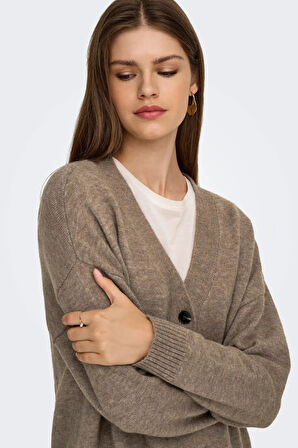 Only Kadın Onlhouston V Yaka Uzun Kollu Yünlü Hırka 15353192 Fındık