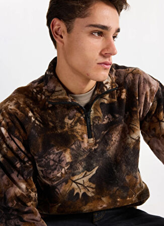 Only & Sons Yüksek Yaka Kahve Erkek Sweatshırt ONSBILLY VTG WASHED AOP HALFZIP SWE