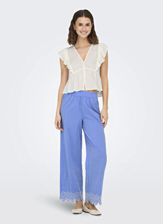 Only Orta Bel Normal Mavi Kadın Pantolon ONLPAULA TULUM EMB PULL-UP PANT WVN