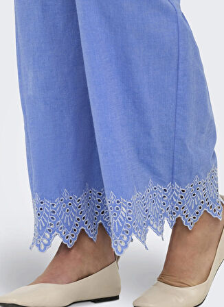 Only Orta Bel Normal Mavi Kadın Pantolon ONLPAULA TULUM EMB PULL-UP PANT WVN