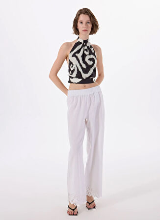 Only Orta Bel Normal Beyaz Kadın Pantolon ONLPAULA TULUM EMB PULL-UP PANT WVN