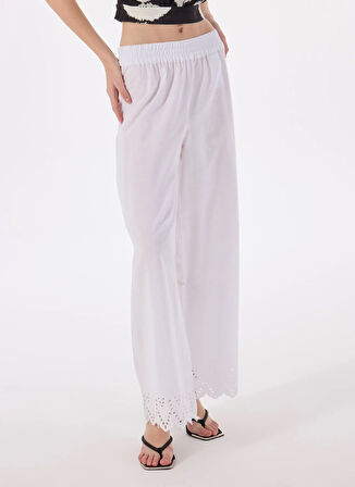 Only Orta Bel Normal Beyaz Kadın Pantolon ONLPAULA TULUM EMB PULL-UP PANT WVN