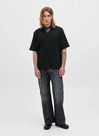 Jack & Jones Polo Yaka Normal Siyah Erkek Kazak 12277581_JORHYDRA SPLIT NECK POLO