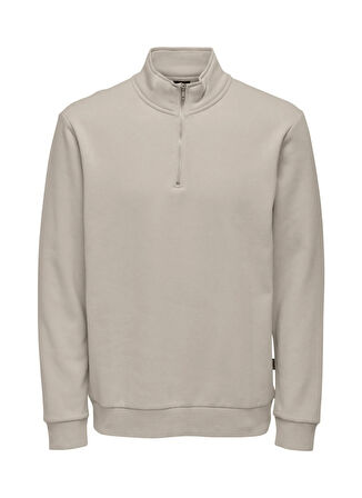 Only & Sons Yüksek Yaka Ekru Erkek Sweatshırt ONSCERES HALF ZIP SWEAT NOOS