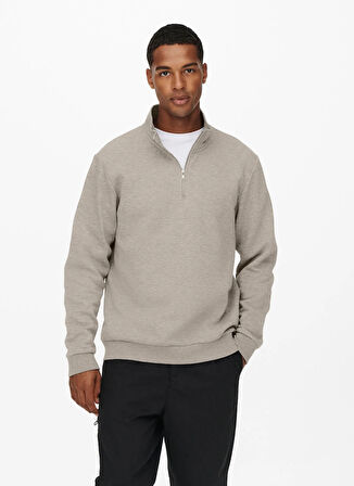 Only & Sons Yüksek Yaka Ekru Erkek Sweatshırt ONSCERES HALF ZIP SWEAT NOOS