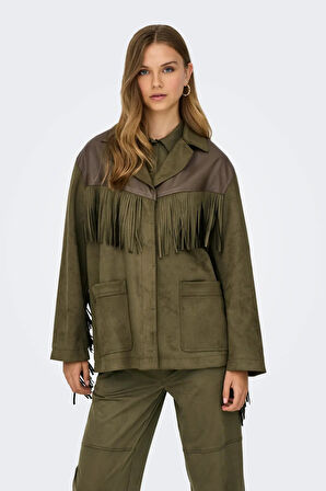 Only Kadın Onlfrange Püskül Detaylı Nubuk Ceket Mont 15351944 Haki