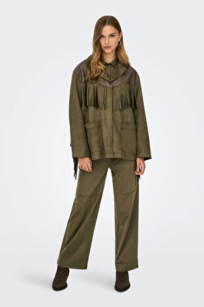 Only Kadın Onlfrange Püskül Detaylı Nubuk Ceket Mont 15351944 Haki