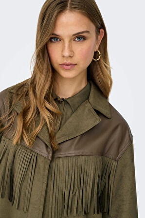 Only Kadın Onlfrange Püskül Detaylı Nubuk Ceket Mont 15351944 Haki