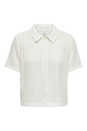 Only Kadın Onlfreya Ajurlu Polo Yaka Düğmeli Mevsimlik Bluz 15349327 Ekru