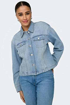 Only Kadın Onlmıka Düğmeli Çift Cepli Kot Ceket 15352316 Mavi