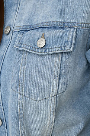 Only Kadın Onlmıka Düğmeli Çift Cepli Kot Ceket 15352316 Mavi