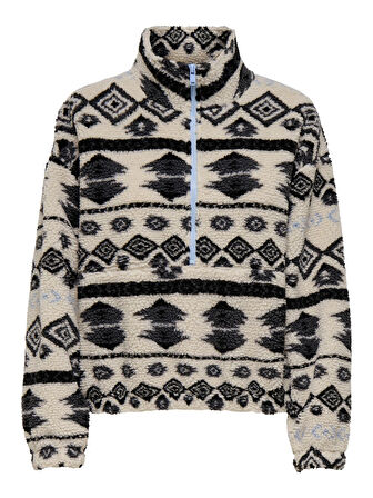 ONLJANNE LIFE AZTEC TEDDY L/S ZIP CC SWT Kadın Gri Sweatshirt - 15267415