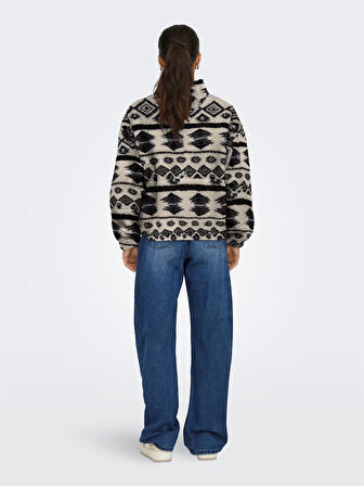 ONLJANNE LIFE AZTEC TEDDY L/S ZIP CC SWT Kadın Gri Sweatshirt - 15267415