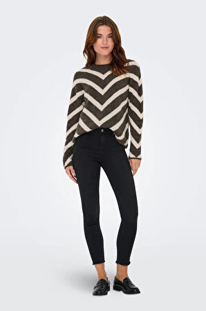 Only Kadın Onlelıza Desenli Örme Kazak 15191792 Kahverengi