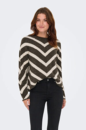 Only Kadın Onlelıza Desenli Örme Kazak 15191792 Kahverengi