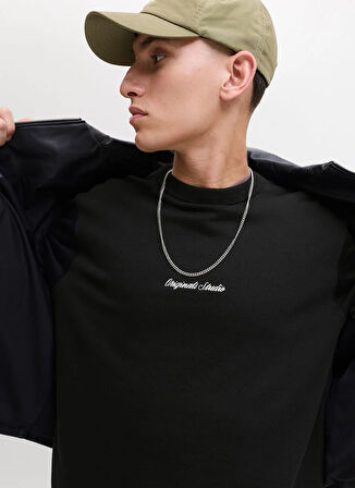 Jack & Jones Bisiklet Yaka Siyah Erkek Sweatshırt 12282893_JORNORREBRO EMB SWEAT CREW