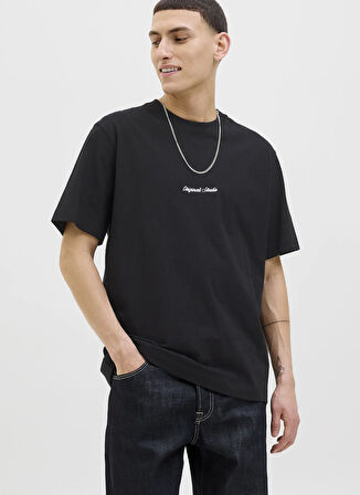 Jack & Jones Bisiklet Yaka Siyah Erkek T-Shirt 12282892_JORNORREBRO EMB TEE SS CRE