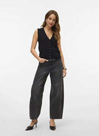 Vero Moda Yüksek Bel Düz Paça Normal Siyah Kadın Denim Pantolon VMZELDA HR BARREL DENIM JEANS MIX