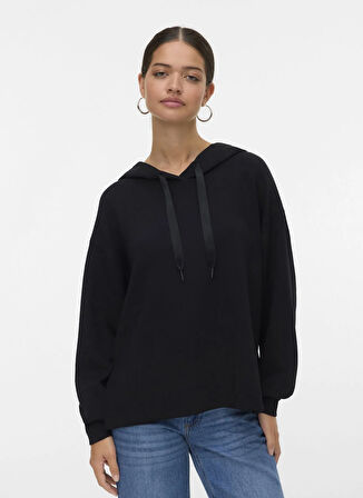 Vero Moda Kapüşon Yaka Düz Siyah Kadın Sweatshırt VMHALI LS HOODIE JRS GA BOO