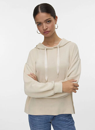 Vero Moda Kapüşon Yaka Düz Krem Kadın Sweatshırt VMHALI LS HOODIE JRS GA BOO