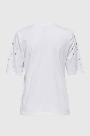 Only Kadın Onljulıa Bisiklet Yaka Taş Detaylı %100 Pamuk T-Shirt 15324847 Whıte