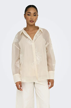 Only Kadın Onloregon İç Bluzlu Nakış Detaylı Gömlek 15350694 Bej