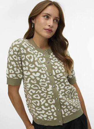 Vero Moda Bisiklet Yaka Normal Yeşil Kazak Kadın VMTRES BIEN 2/4 O-NECK CARDIGAN