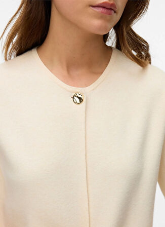 Vero Moda Bisiklet Yaka Normal Krem Kazak Kadın VMGOLD SS O-NECK ONE BUTTON CARDIGA