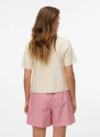 Vero Moda Bisiklet Yaka Normal Krem Kazak Kadın VMGOLD SS O-NECK ONE BUTTON CARDIGA