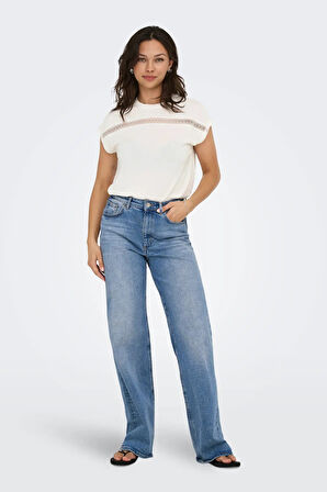 Only Kadın Onlfree Dantel Detaylı Kısa Kollu T-Shirt 15350108 Ekru