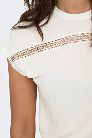 Only Kadın Onlfree Dantel Detaylı Kısa Kollu T-Shirt 15350108 Ekru